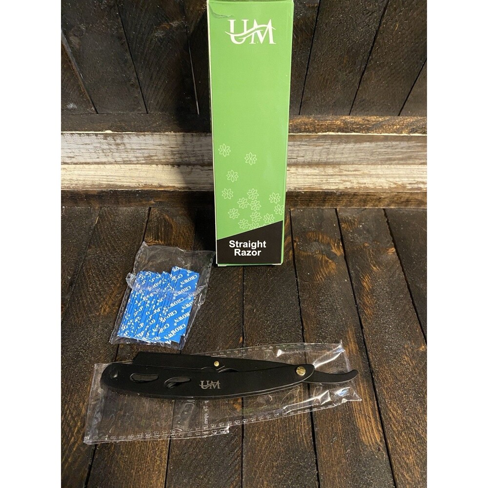 UM Supplies Professional Straight Razor For Men With 20 Replaceable Blades Black